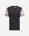 Burberry Check Motif Cotton T-shirt In Black