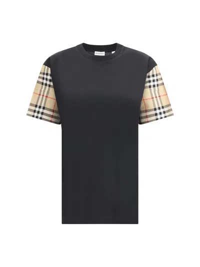 Burberry Check Archive Sleeve T-shirt In Black