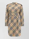 Burberry Chemisier Cotton Short Dress With Check Print In Nude