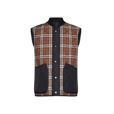 Burberry Check Archivio Quilted Vest In Blue