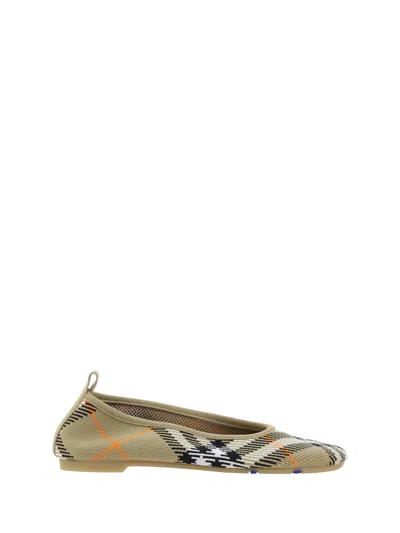 Burberry Check Baby Ballerinas In Sand Ip Check