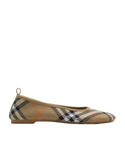 Burberry Checkered Knitted Ballerina Shoes Women In Brown