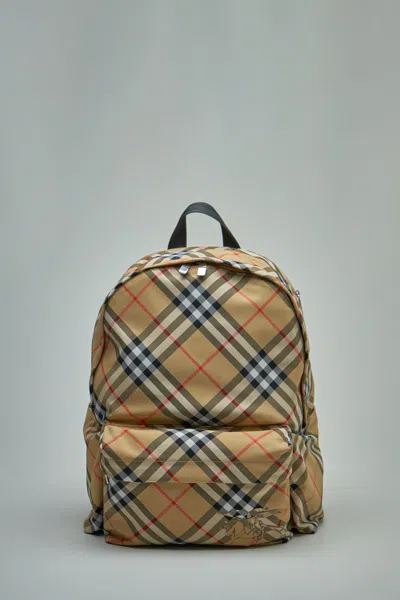 Burberry Check Backpack In Beige