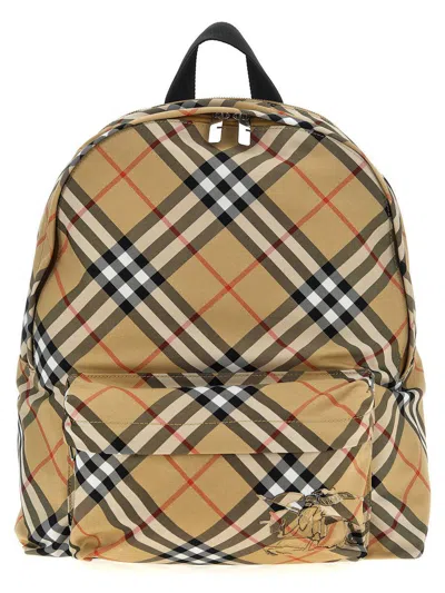Burberry Backpack Checked Fabric Adjustable Straps In Beige