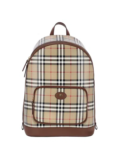 Burberry Check Backpack In Beige