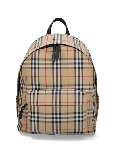 Burberry 'check' Backpack In Beige