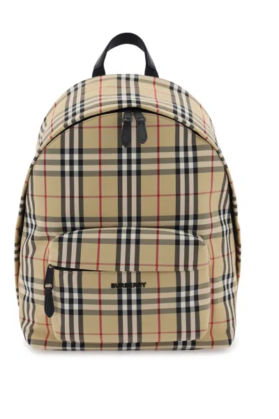 Burberry Check Backpack In Beige,black,red
