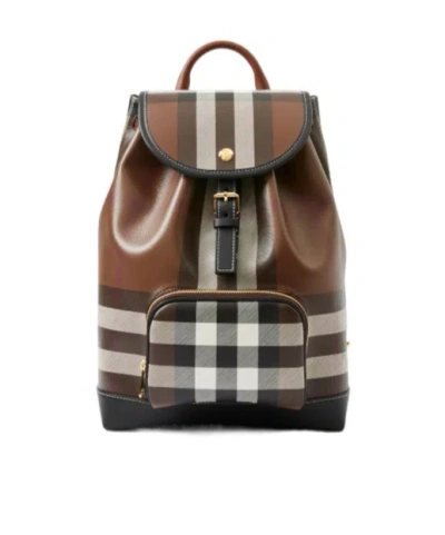 Burberry Check Backpack In Dark Birch Brown