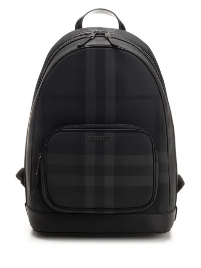 Burberry Check Leather-trimmed Backpack In Grey