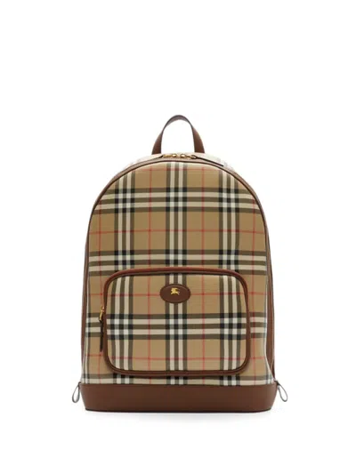 Burberry Check Backpack In Brown
