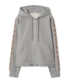 Burberry Check-band Zip-up Drawstring Hoodie In Gray