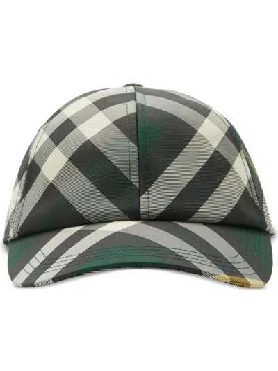 Burberry Check-pattern Cotton Cap In Green