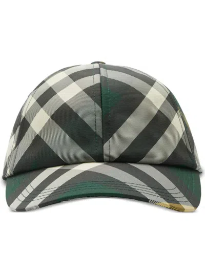 Burberry Check-pattern Cotton Cap In Green