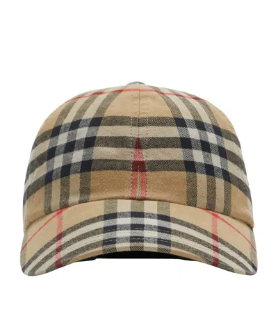 Burberry Check Baseball Cap In Beige