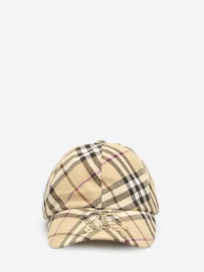 Burberry Check Baseball Hat In Beige