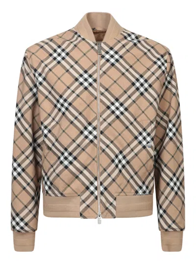 Burberry Check Pattern Zipped Cardigan In Brown