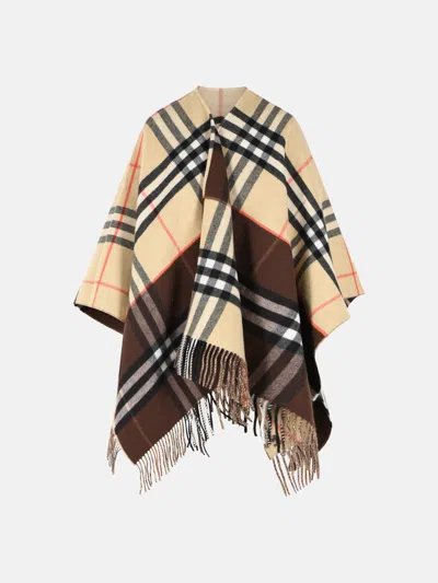 Burberry 'check' Beige Cashmere Cape In Brown
