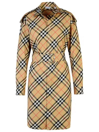 Burberry Check' Beige Cotton Dress In Brown