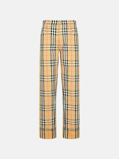 Burberry Men Beige Pants With Ekd Embroidery On The Rear And Check Motif All-over In Tech Fabric Man In Brown