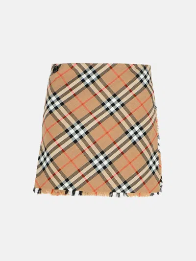 Burberry 'check' Beige Wool Blend Miniskirt