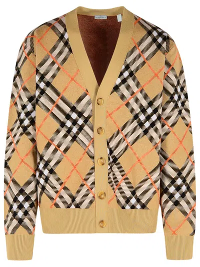 BURBERRY BURBERRY 'CHECK' BEIGE WOOL CARDIGAN MEN