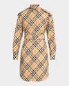 Burberry Check Belted Long-sleeve Shirtdress In Neutral
