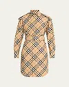Burberry Check Belted Long-sleeve Shirtdress In Neutral