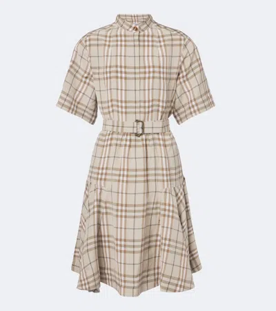 Burberry Check Belted Minidress In Neutral