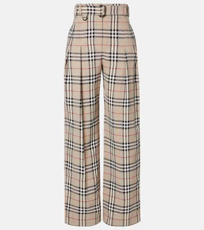 Burberry Check Belted Wide-leg Pants In Sand