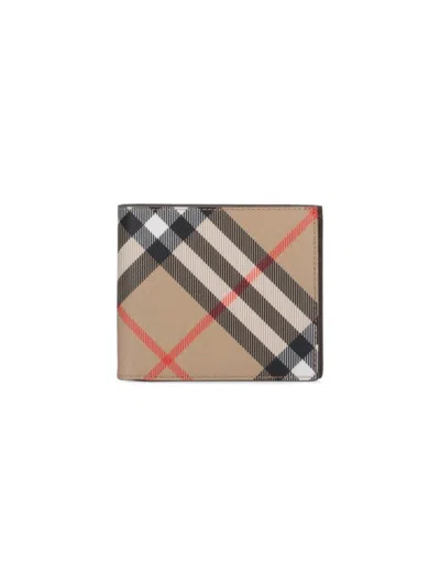 Burberry Check Pattern Beige Folding Wallet Men In Brown