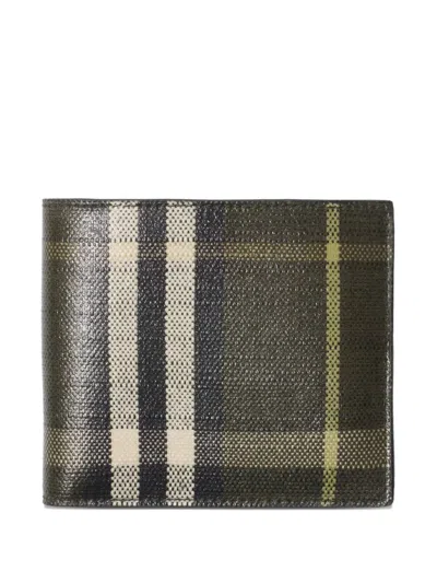 Burberry Check Bi-fold Wallet In Green