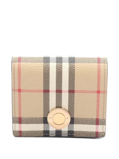 Pre-owned Burberry Check Bi-fold Wallet In Neutral