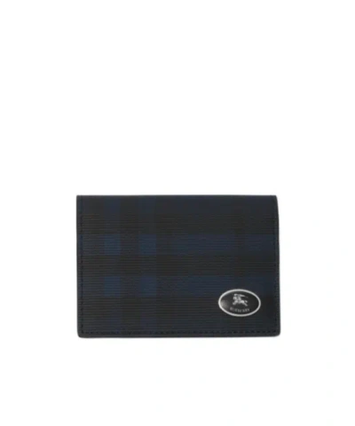 Burberry Check Bifold Card Case In Blue