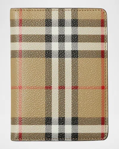 Burberry Check Bifold Passport Holder In Sand