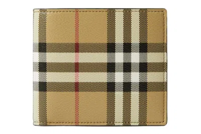 Pre-owned Burberry Check Bifold Wallet Archive Beige