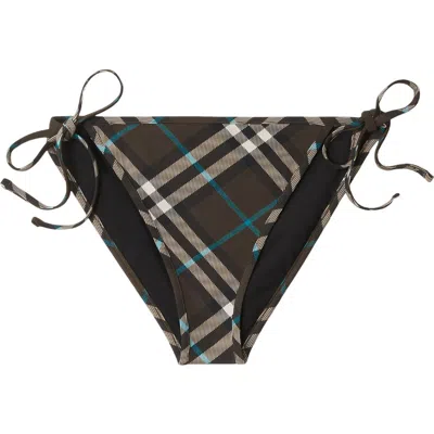 Burberry Dark Brown Check Bikini Bottom In Snug Check
