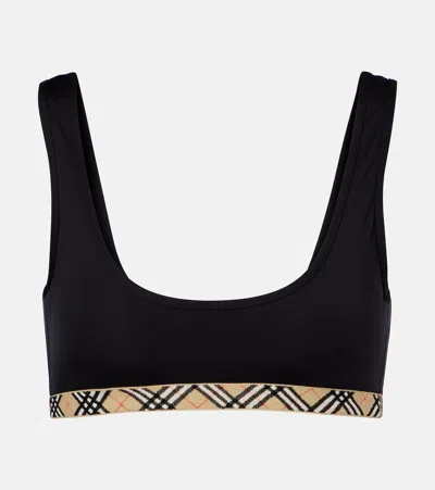 Burberry Check Bikini Top In Black