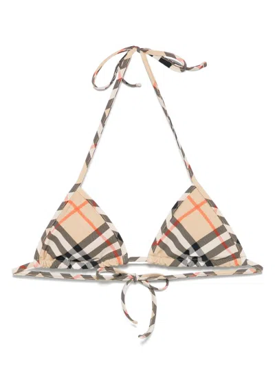 Burberry Check Bikini Top In Neutrals