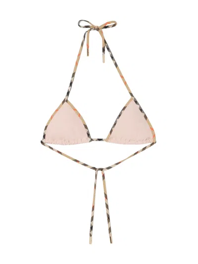 Burberry Check Trim Bikini Top In Neutral