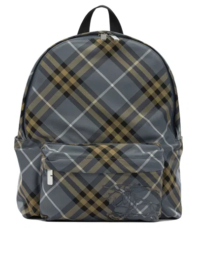 Burberry Check Blue Polyester Backpack In Multi