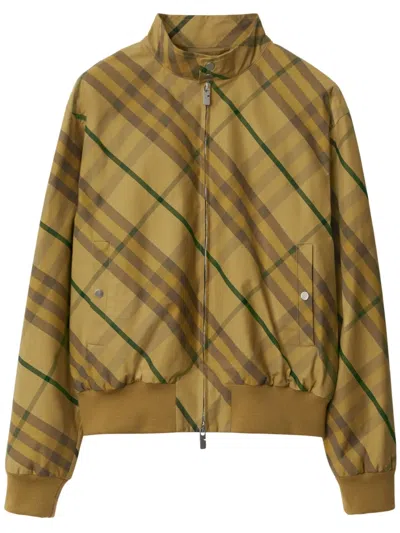 Burberry Cotton Jacket With Check Motif In Yellow