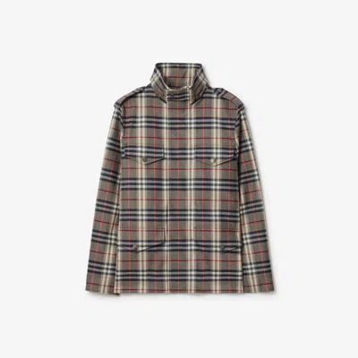 Burberry Check-pattern Bonded Wool Field Jacket In Brown