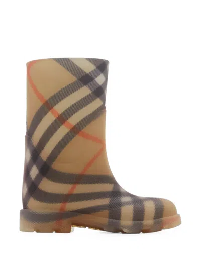 Burberry Check Boots In Brown