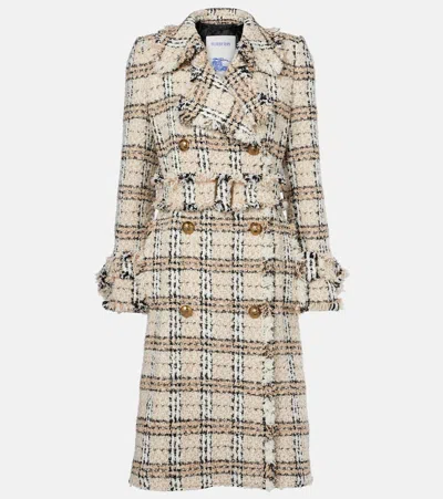 Burberry Double-breasted Belted Frayed Metallic Tweed Coat In Cream