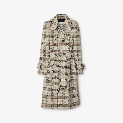 Burberry Check Bouclé Coat In String/fossil