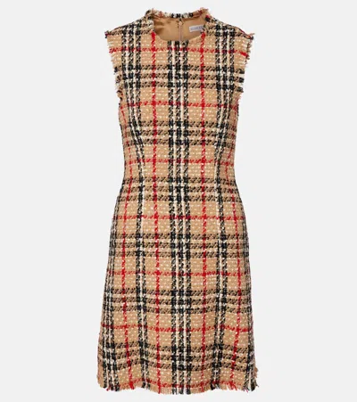 Burberry Check Bouclé Minidress In Brown