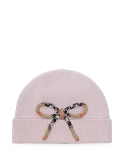 Burberry Kids' Check Bow Beanie Hat In Pink
