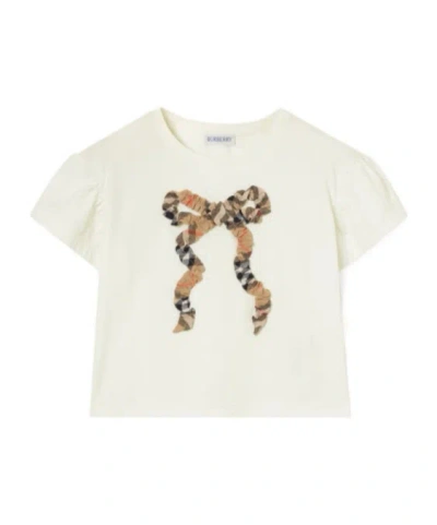 Burberry Check Bow Cotton T-shirt In White