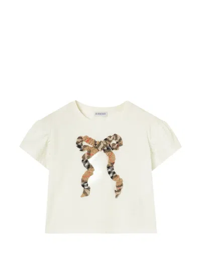 Burberry Kids' Check Bow Cotton T-shirt In White