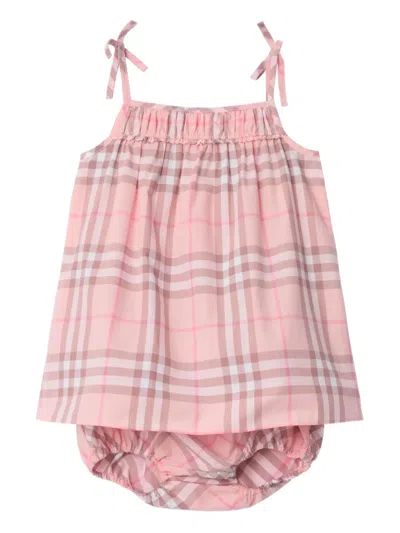 Burberry Babies' Check Bow Dress Set In Pink